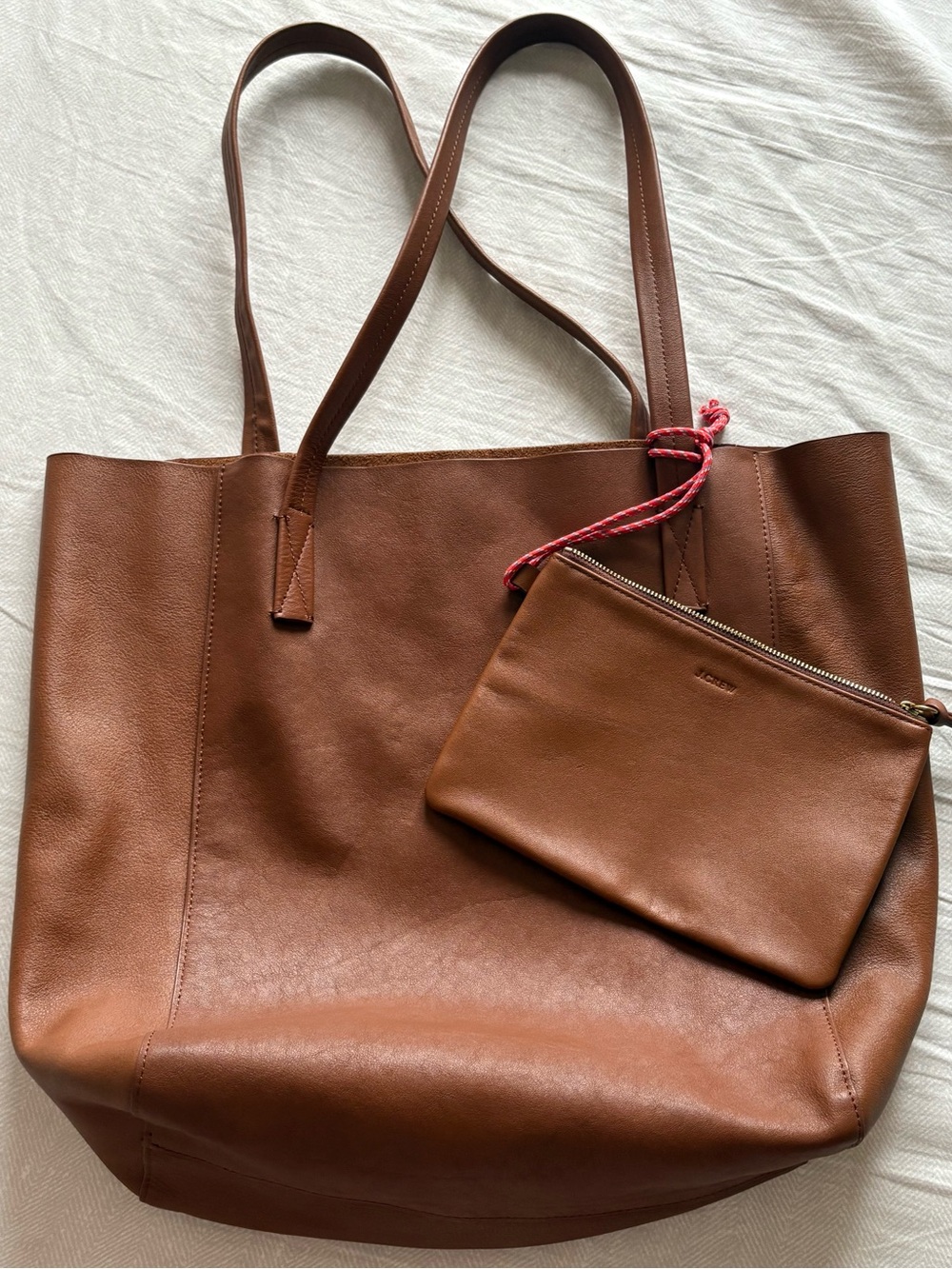 J. Crew Brown Leather Tote with Matching Pouch